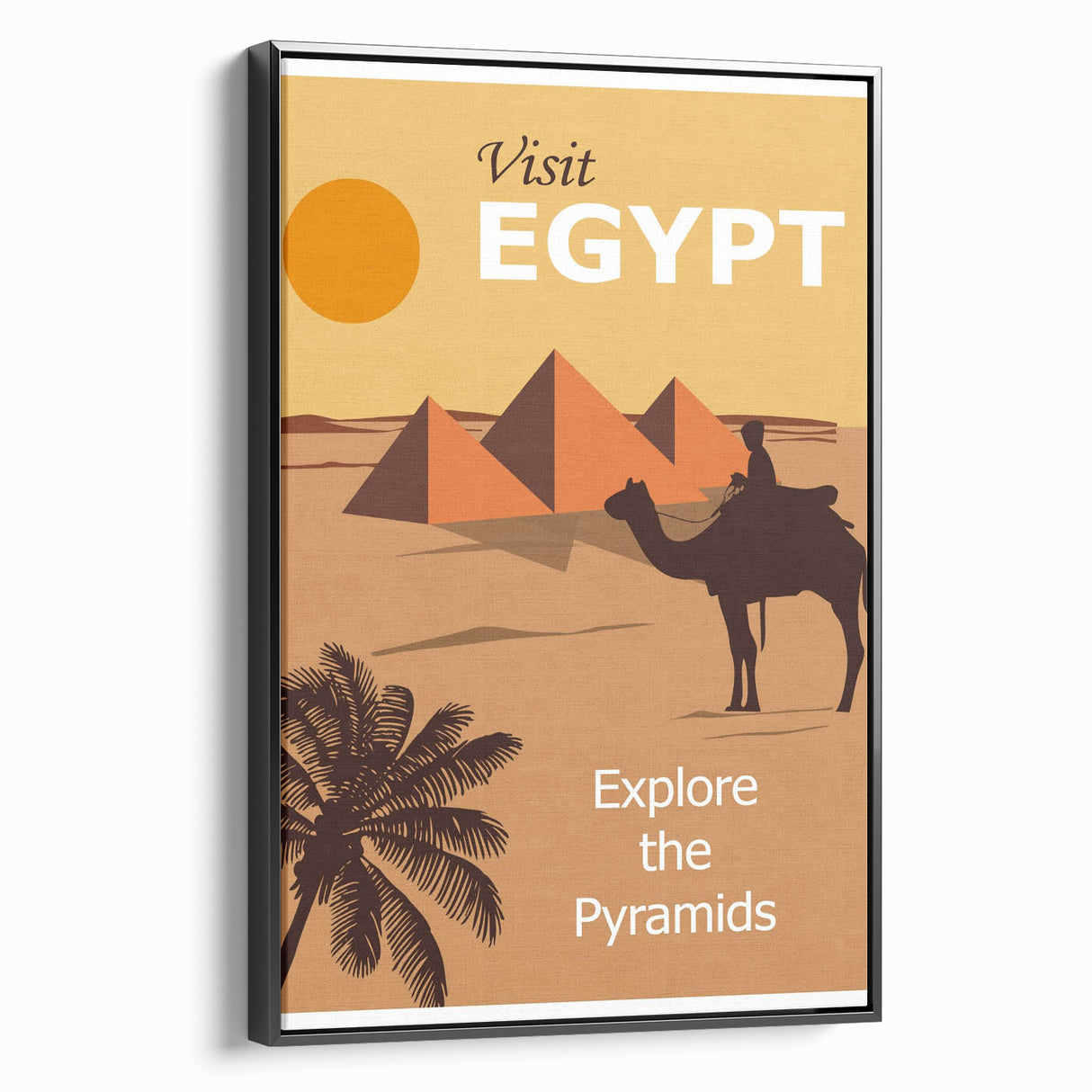 Retro Egypt Travel Poster – Vintage Pyramids and Camel Art