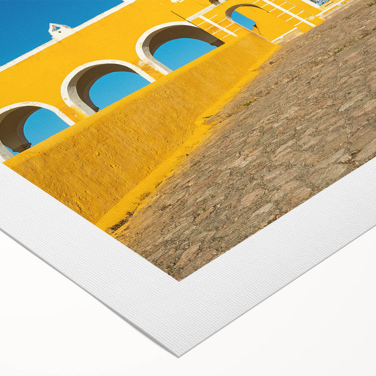 Art deco poster of Yucatan scenery in muted earth tones on rolled canvas, suitable for dining room wall art.