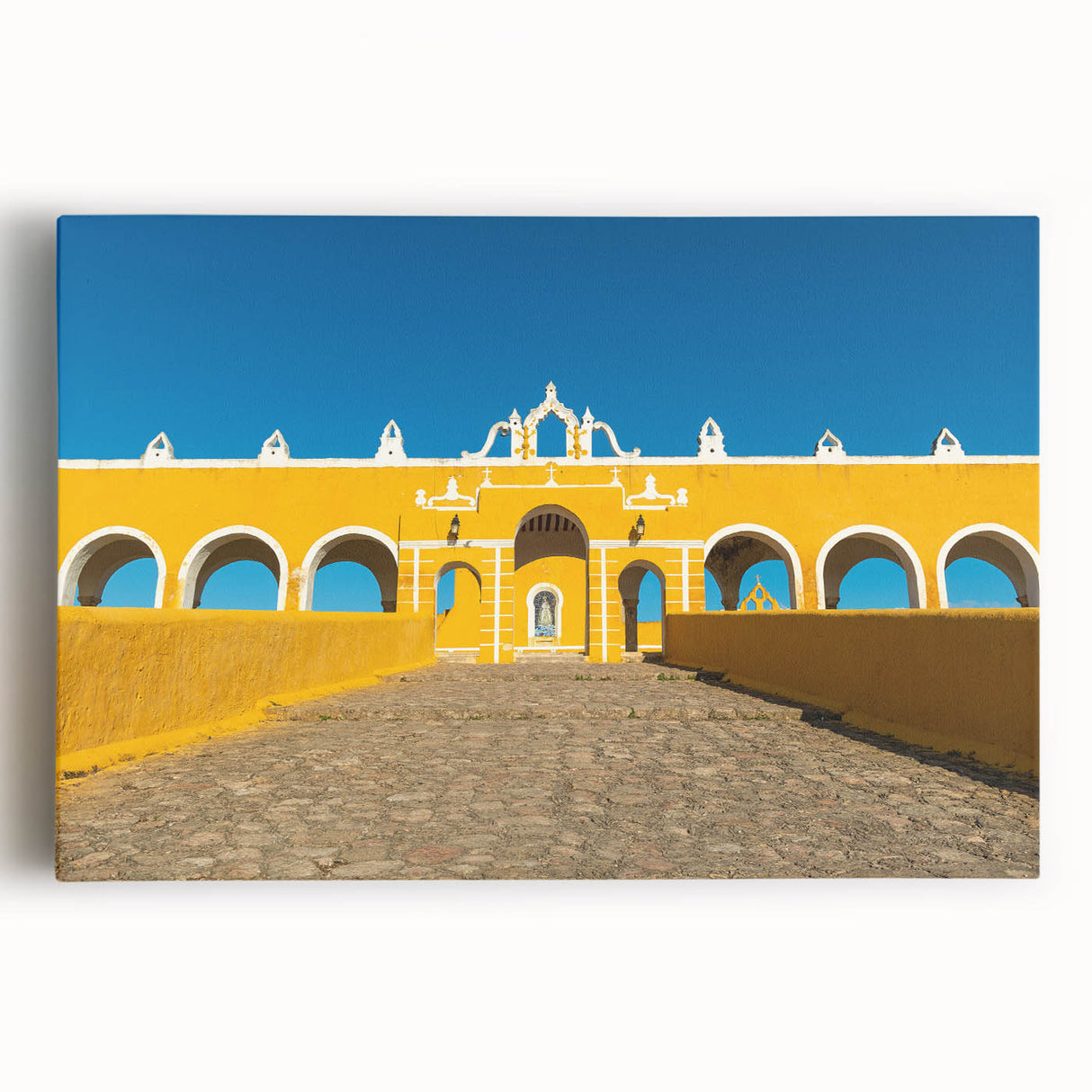 Black and white large art print of Yucatan scenery on stretched canvas, ideal for kitchen wall art.