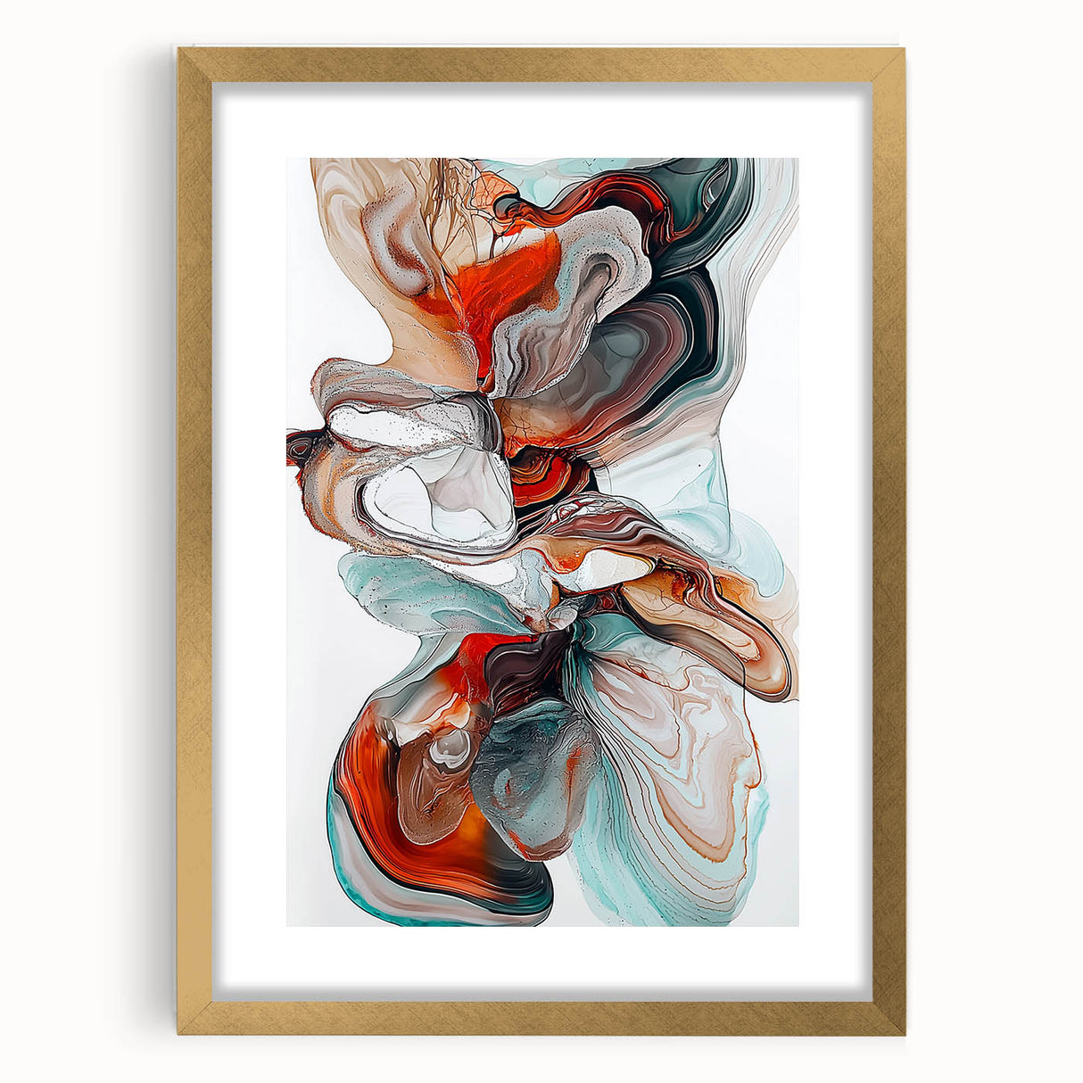 Abstract minimalist framed artwork with a gold mat, showcasing a modern design ideal for contemporary decor, highlighting elegance and sophistication in home interiors.