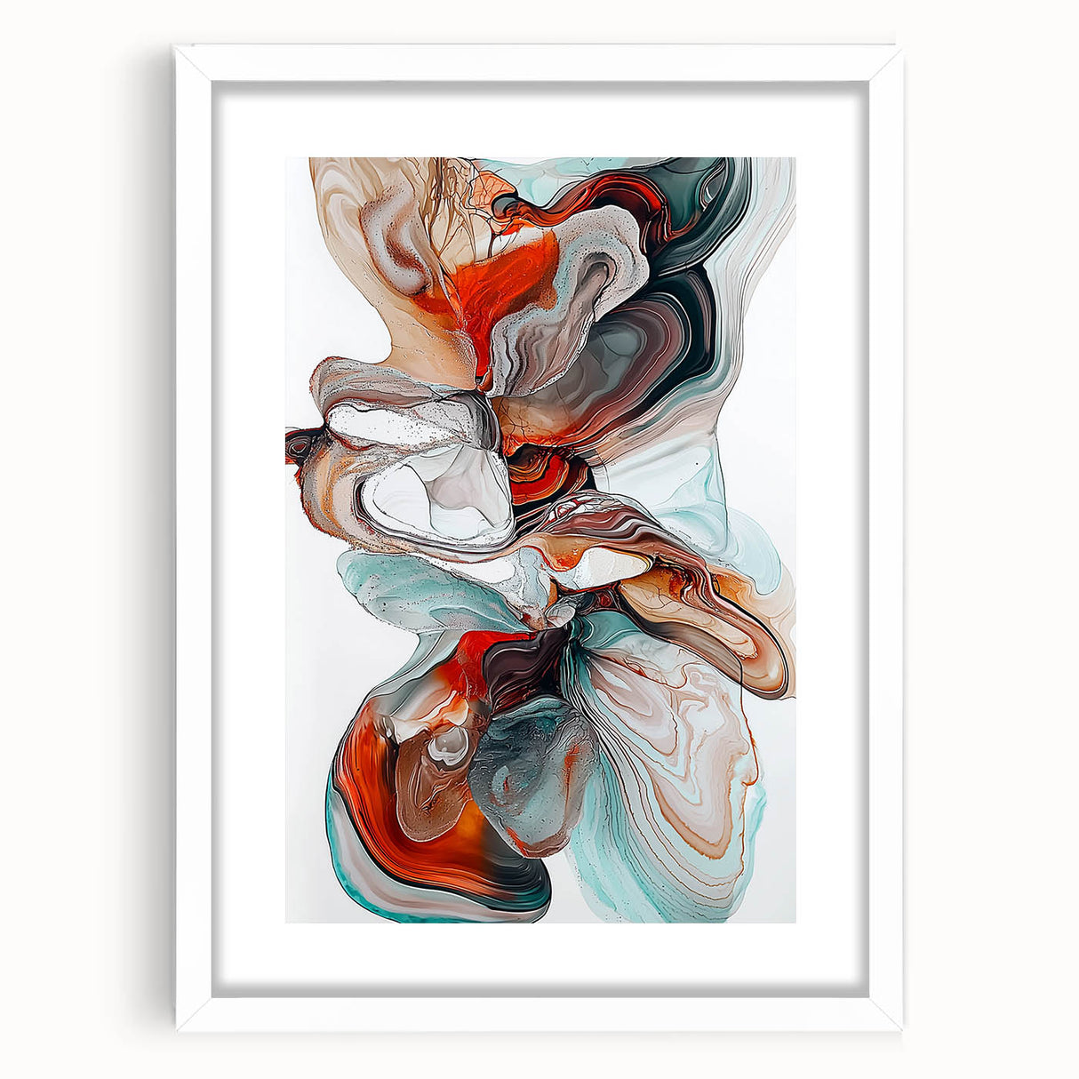 Minimalist framed abstract artwork with a white mat, showcasing geometric shapes and soft color gradients, perfect for modern home decor or office spaces.