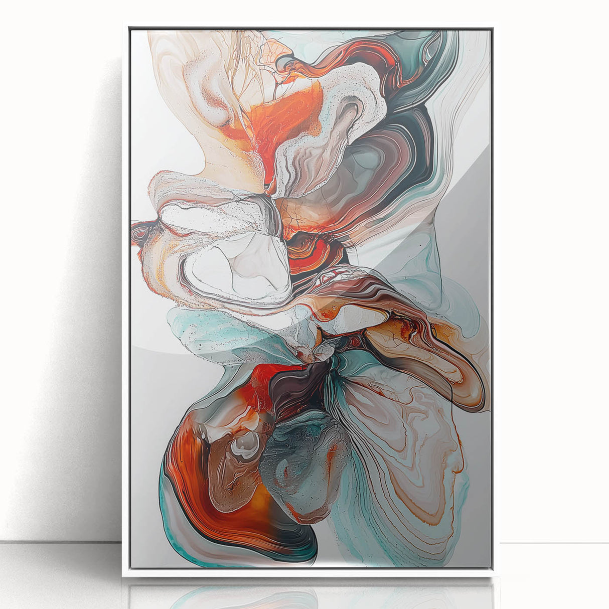 Framed minimalist abstract artwork with a white background, showcasing elegant geometric shapes in soft pastel colors, perfect for modern home décor.