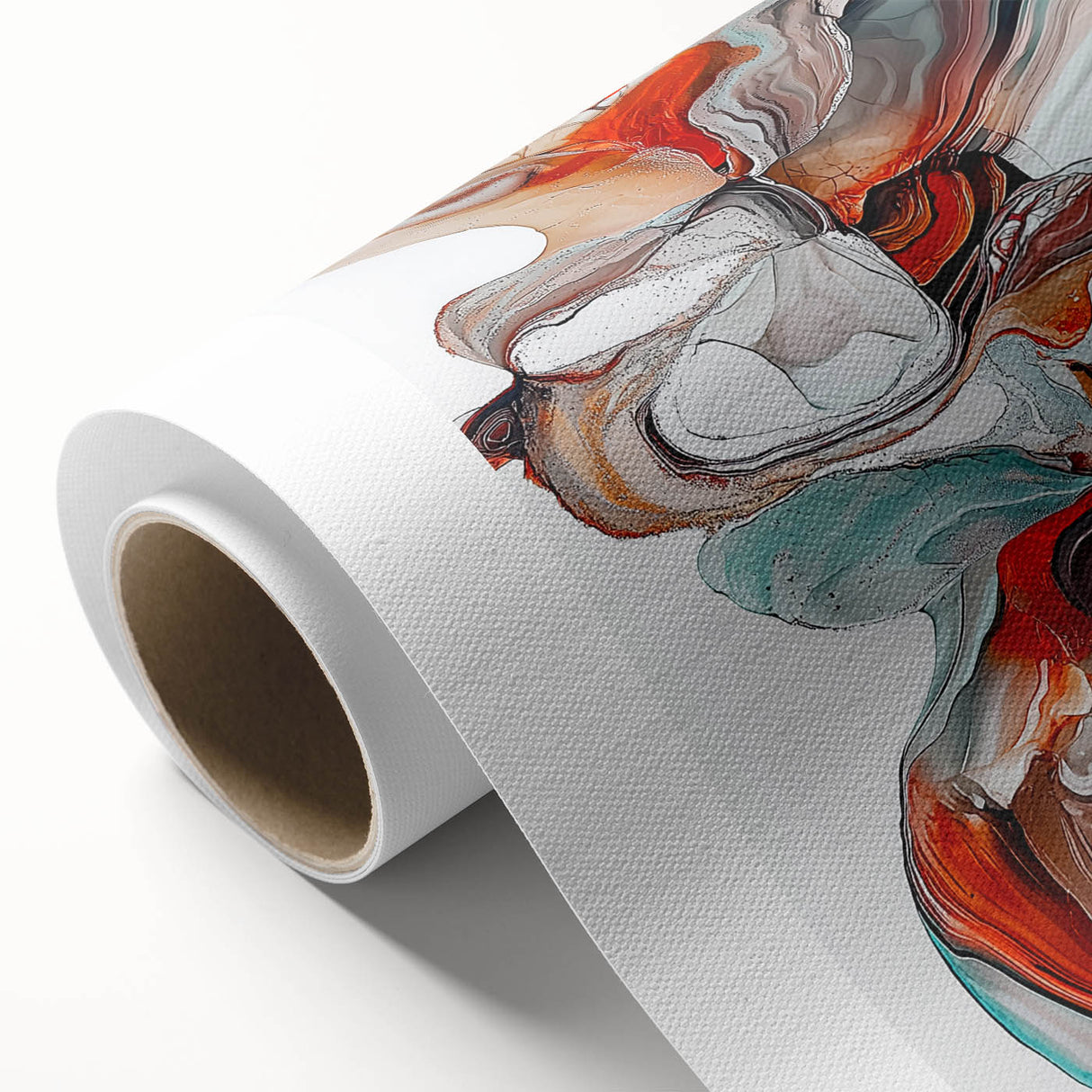 Abstract minimalist rolled canvas artwork showcasing soft pastel colors and geometric shapes, elegantly packaged in a protective cardboard tube, perfect for modern decor.