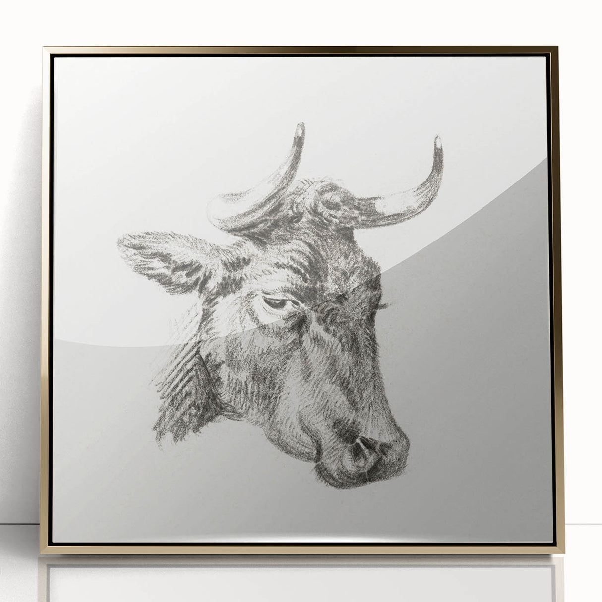 Romanticism Art Print: Head of a Cow - Timeless Sketch by Jean Bernard