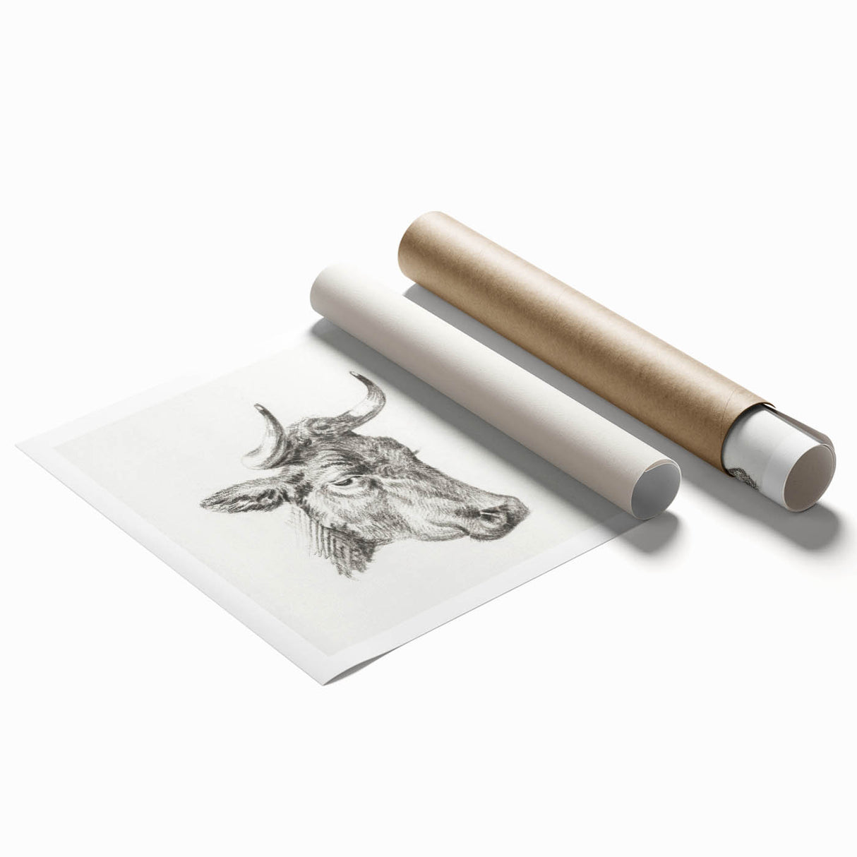 Romanticism Art Print: Head of a Cow - Timeless Sketch by Jean Bernard