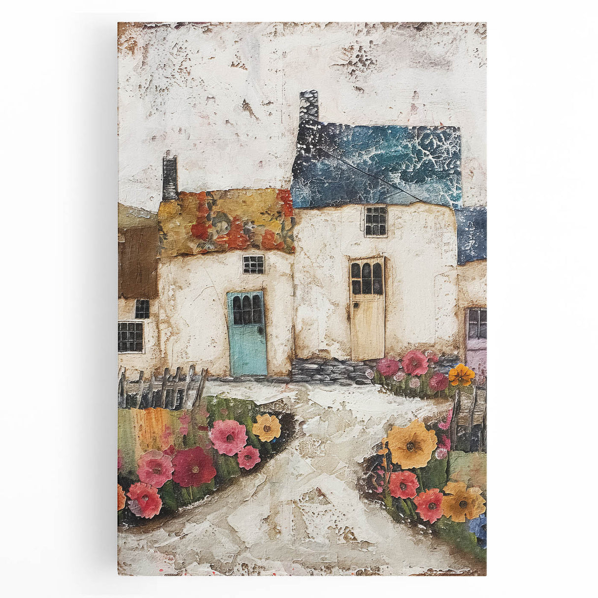 Abstract architecture wall art on stretched canvas, showcasing geometric shapes in vibrant colors, perfect for modern home decor. Ideal for adding a contemporary touch to any room.