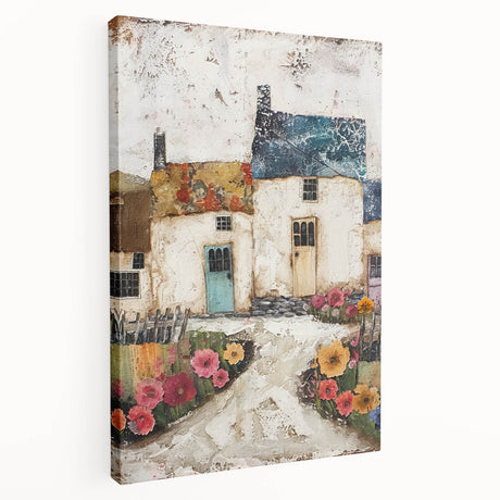 Abstract architecture wall art on stretched canvas showcasing geometric shapes and vibrant colors, designed to enhance modern interiors with artistic flair.