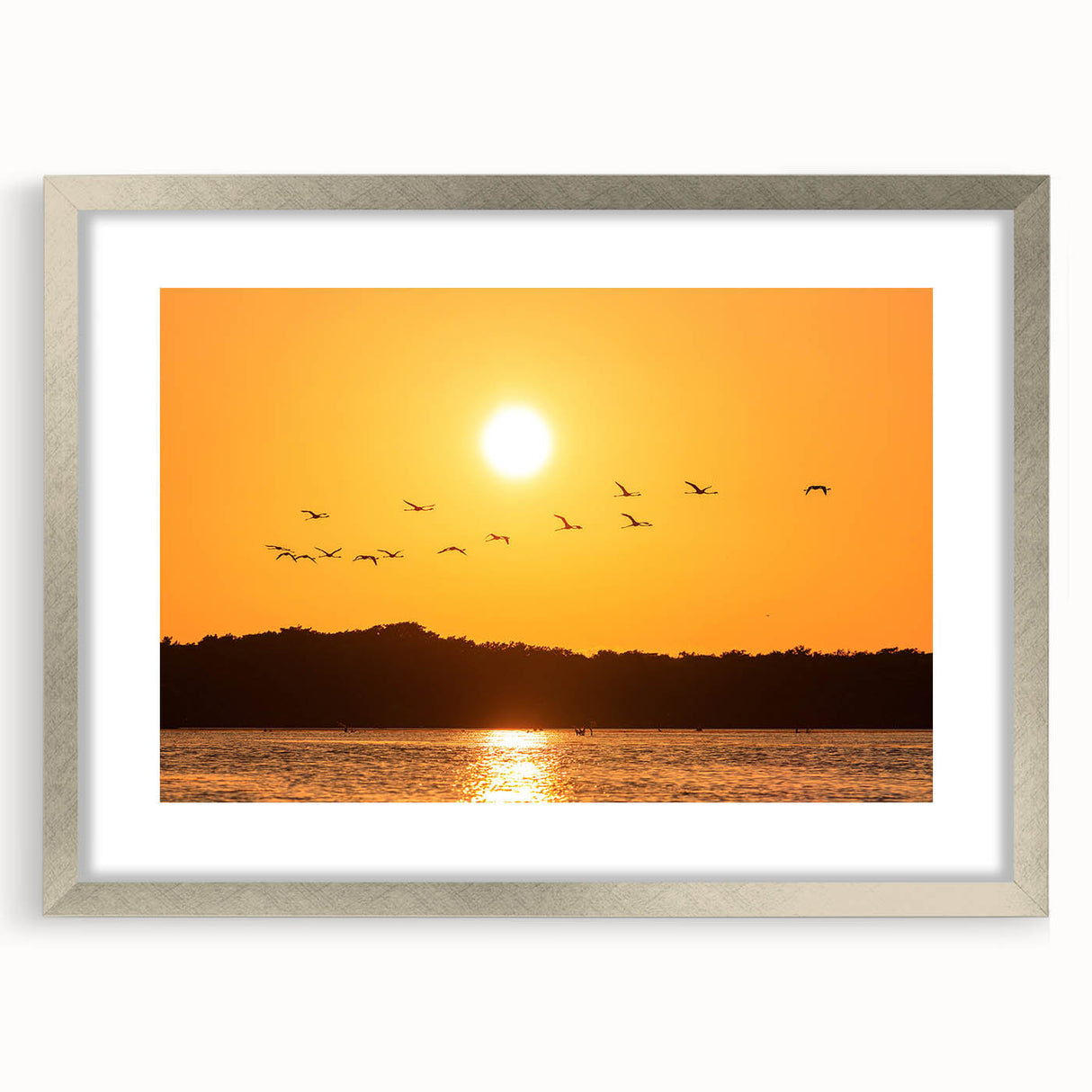 Extra large abstract art print of Yucatan scenery, in silver frame with mat, featuring textured earth tones.