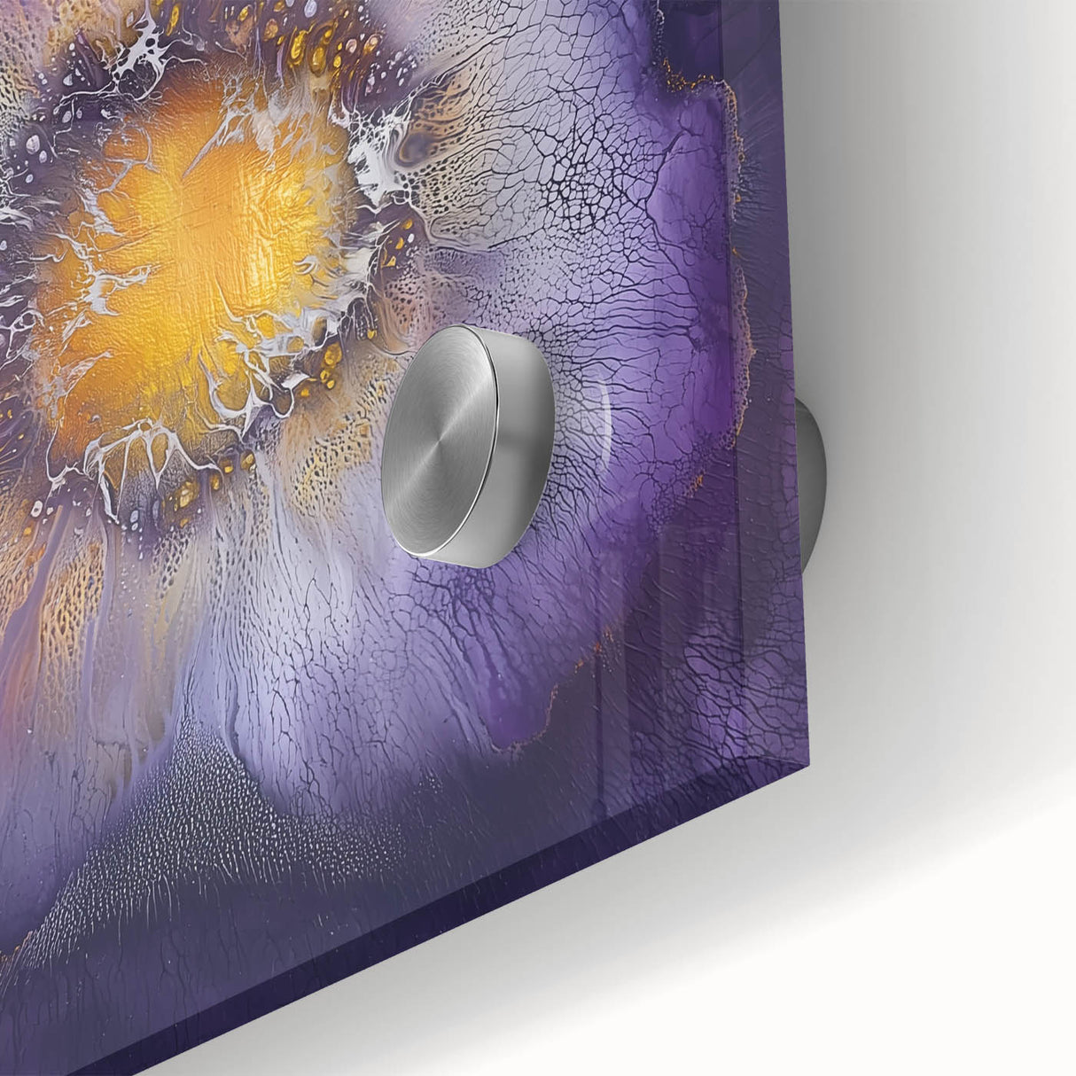 Close-up of a minimalist abstract design on acrylic glass, showcasing vibrant colors and smooth texture, perfect for modern home decor or art collections.