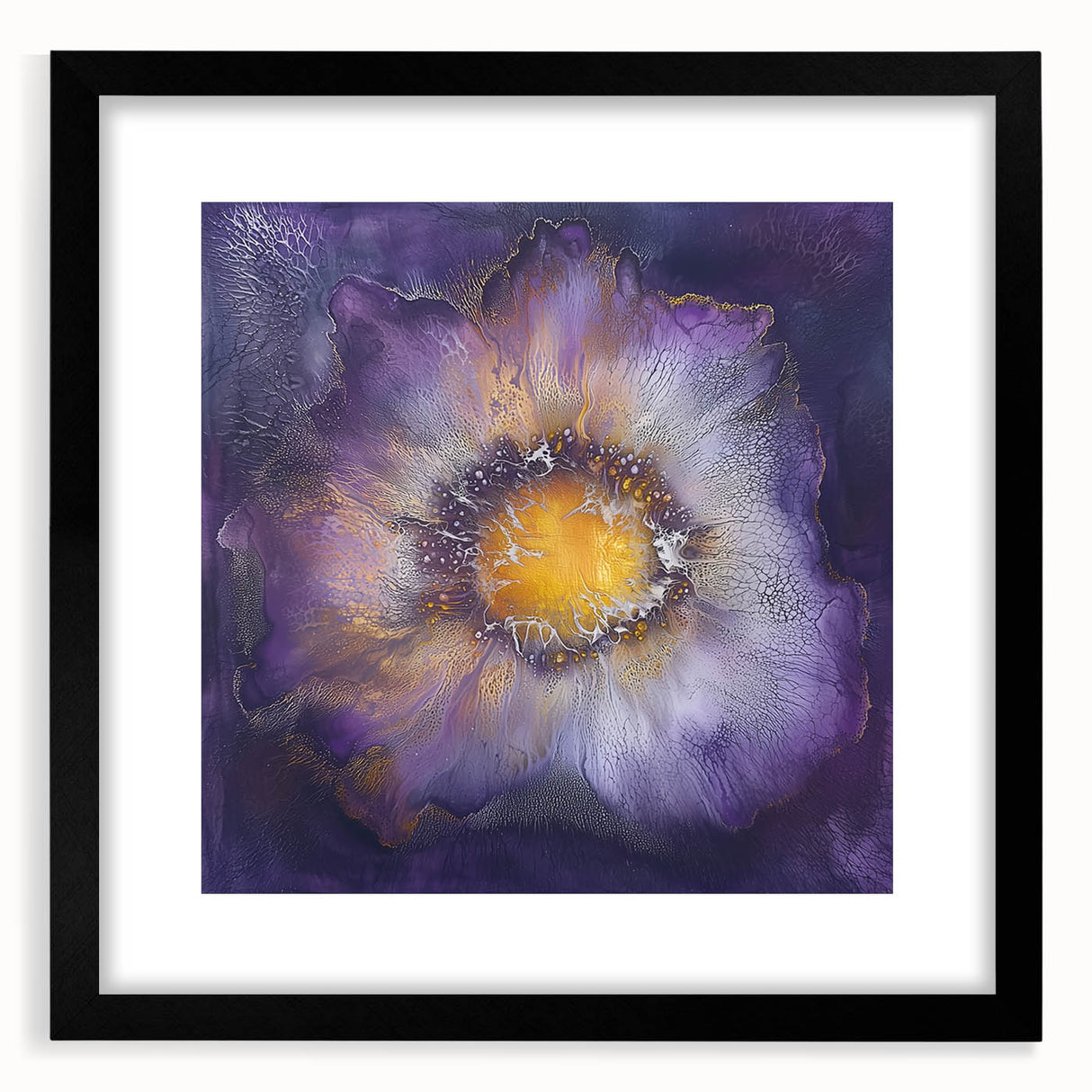 Minimalist black frame with a white mat showcasing a modern abstract artwork, ideal for contemporary home decor. Perfect for art enthusiasts seeking elegance.