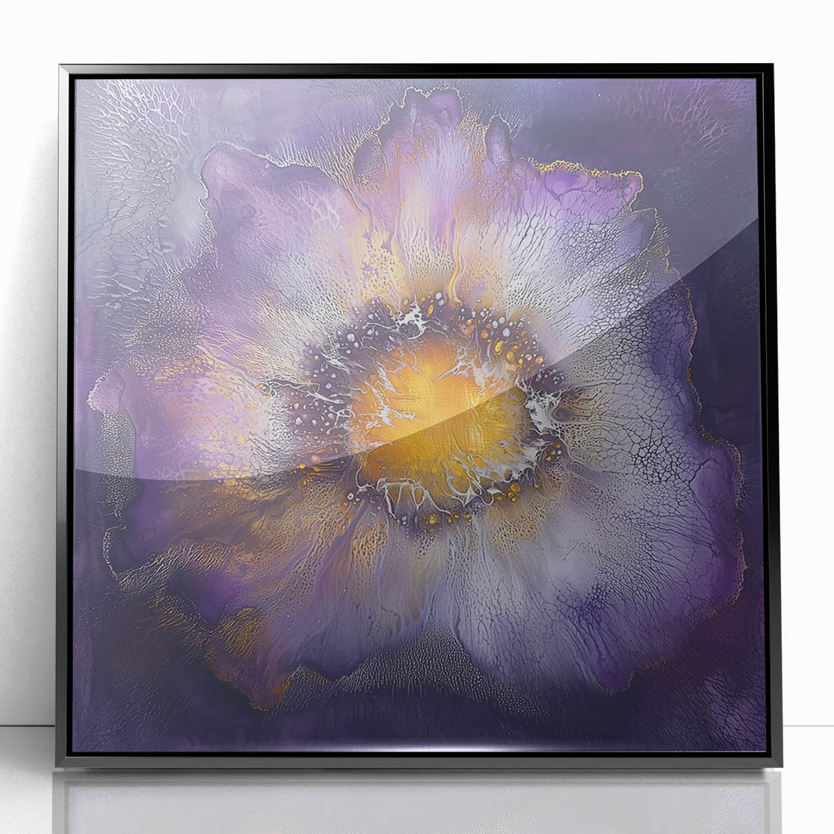 Framed minimalist abstract art piece featuring a sleek black acrylic front, perfect for modern home decor. Ideal for adding sophistication to any room.