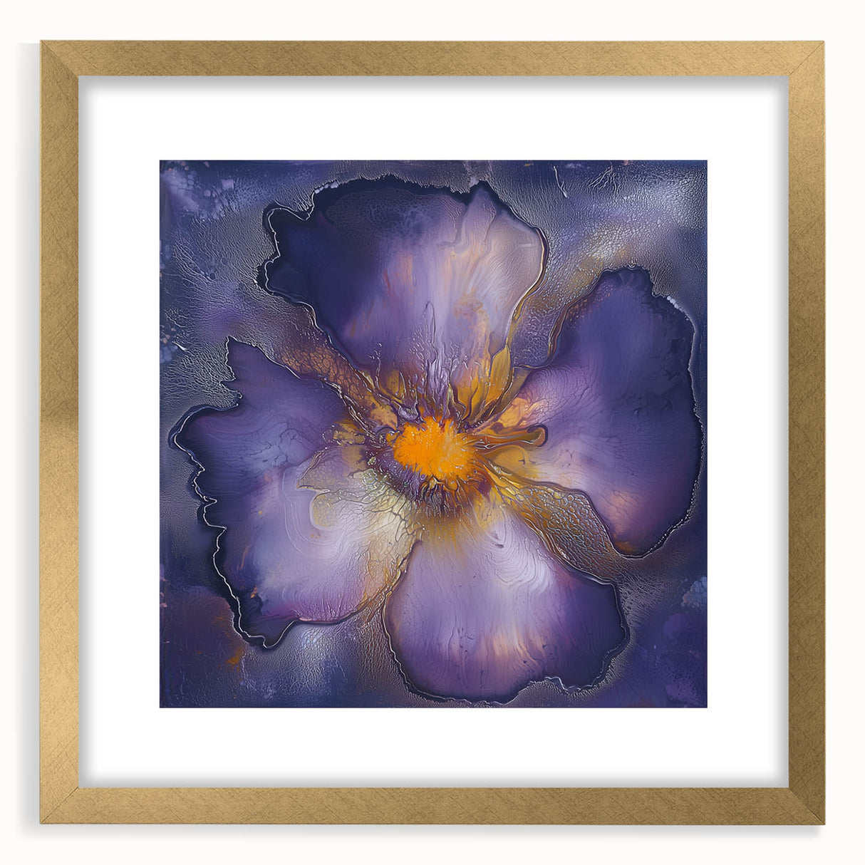 Abstract minimalist frame with a gold mat, showcasing a contemporary design. The artwork features soft colors and geometric shapes, ideal for modern decor. Perfect for enhancing living spaces with elegance and sophistication.