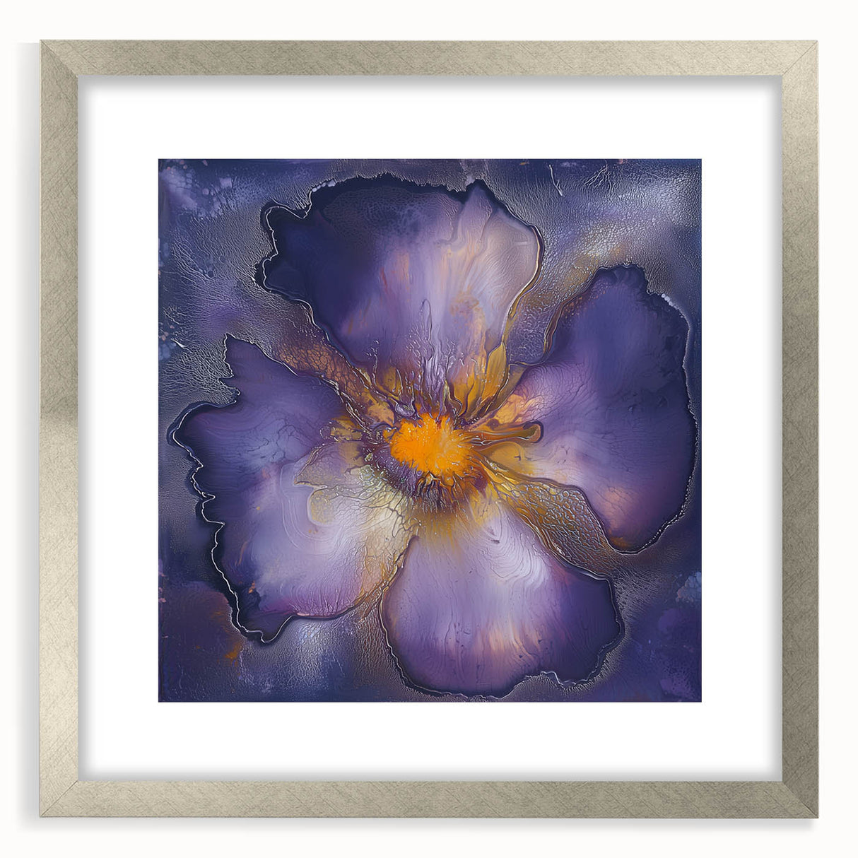 Minimalist silver-framed abstract artwork with a mat, showcasing subtle colors and clean lines, ideal for modern home décor and stylish interiors.