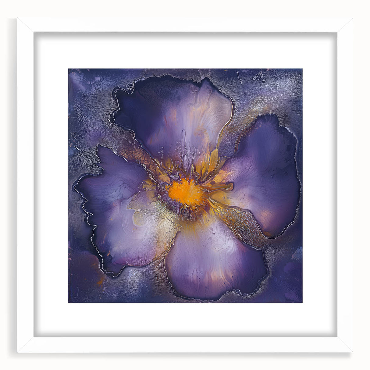 Minimalist white-framed abstract art piece with a mat, showcasing soft geometric shapes and muted colors, perfect for modern home decor.