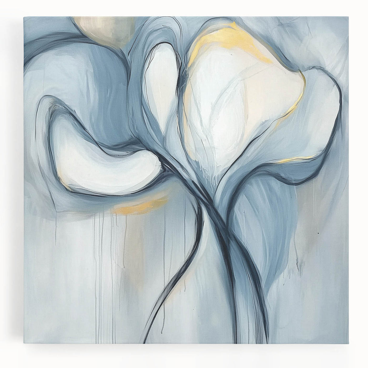 Abstract minimalist stretched canvas artwork showcasing soft, muted color gradients in shades of blue and beige, perfect for modern home decor. Ideal for adding a calming touch to any living space, this piece emphasizes simplicity and elegance.