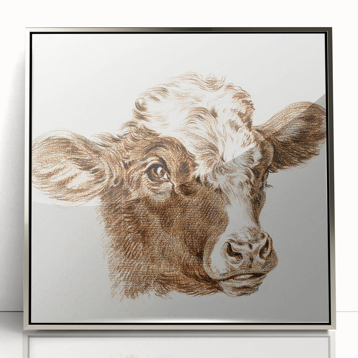 Romanticism Art: Head of a Cow - Historical Animal Sketch Canvas Print