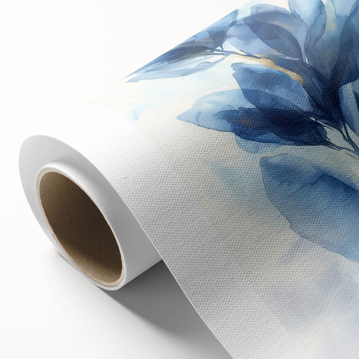 Abstract minimalist rolled canvas artwork showcasing soft pastel colors and geometric shapes, elegantly packaged in a protective cardboard tube for easy transport.