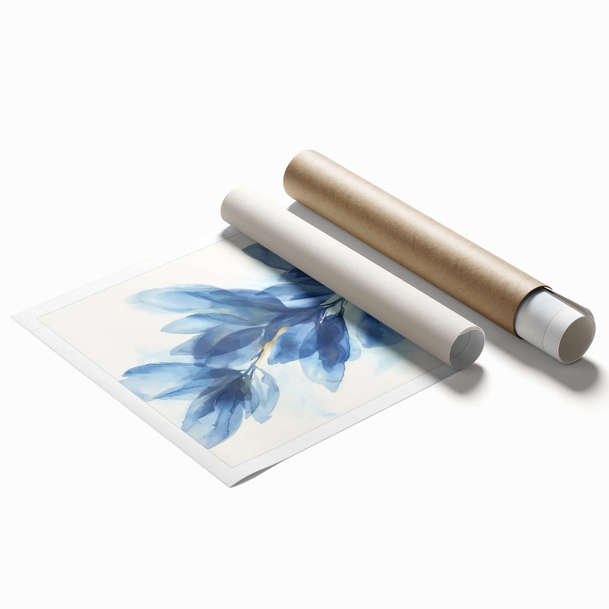 Abstract minimalist artwork featuring soft pastel colors and geometric shapes, elegantly rolled for display. Perfect for modern home decor or office spaces.