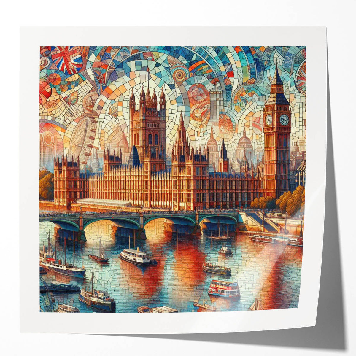 Extra large rolled print of London skyline with pastel shades, ideal for art wall dining room.