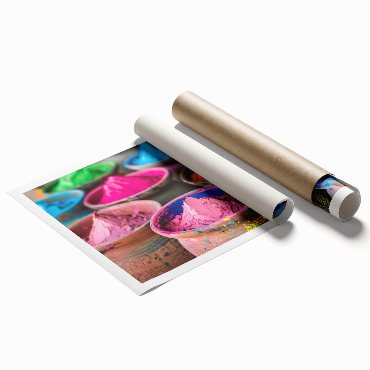 Extra large rolled print of a floral Indian scenery in vibrant colors.