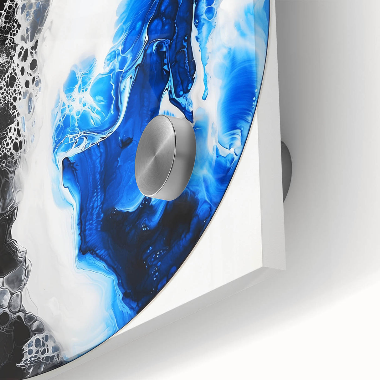 Abstract Bedroom Wall Art – Round Acrylic Canvas Print in Blue