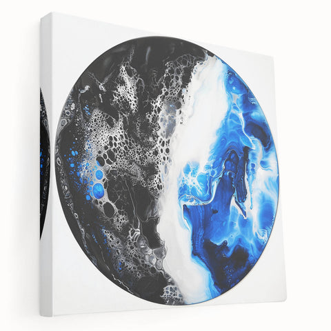 Abstract Bedroom Wall Art – Round Acrylic Canvas Print in Blue