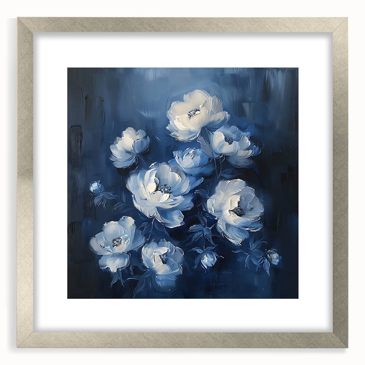 Framed Dining Room Prints - Elegant Blue Floral Artwork