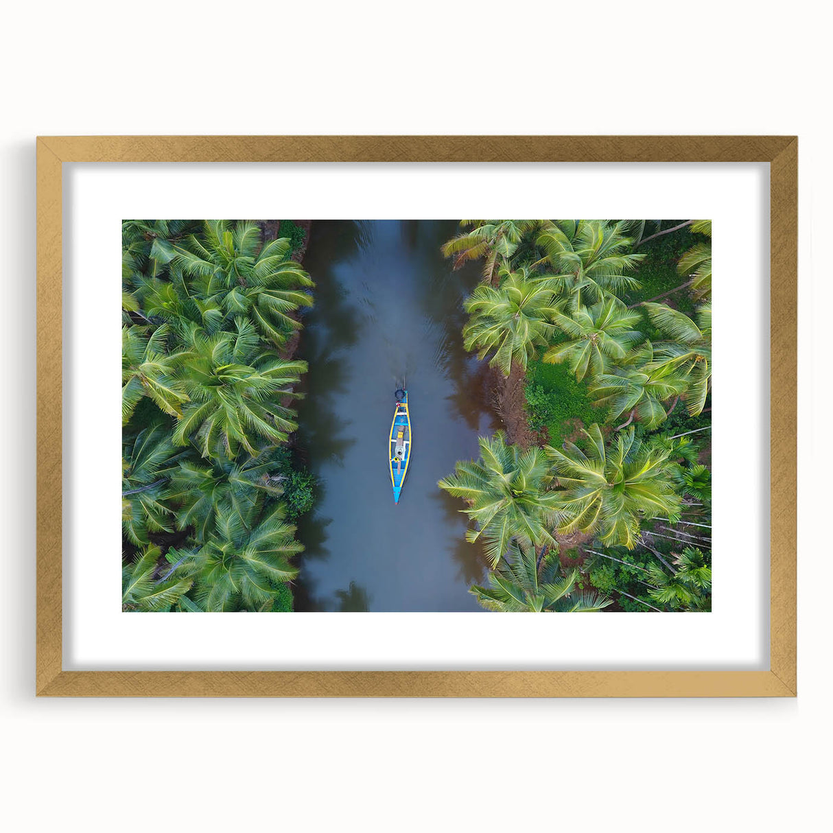 Extra large abstract art print featuring textured scenery of an Indian landscape in gold tones, framed with a mat.