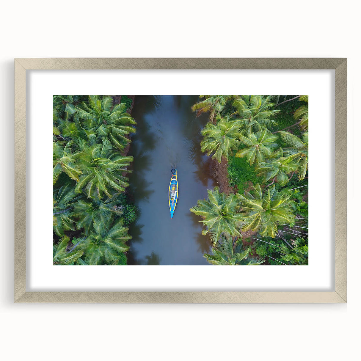 Textured abstract art print featuring a silver-framed depiction of an Indian landscape, ideal for bedroom art.