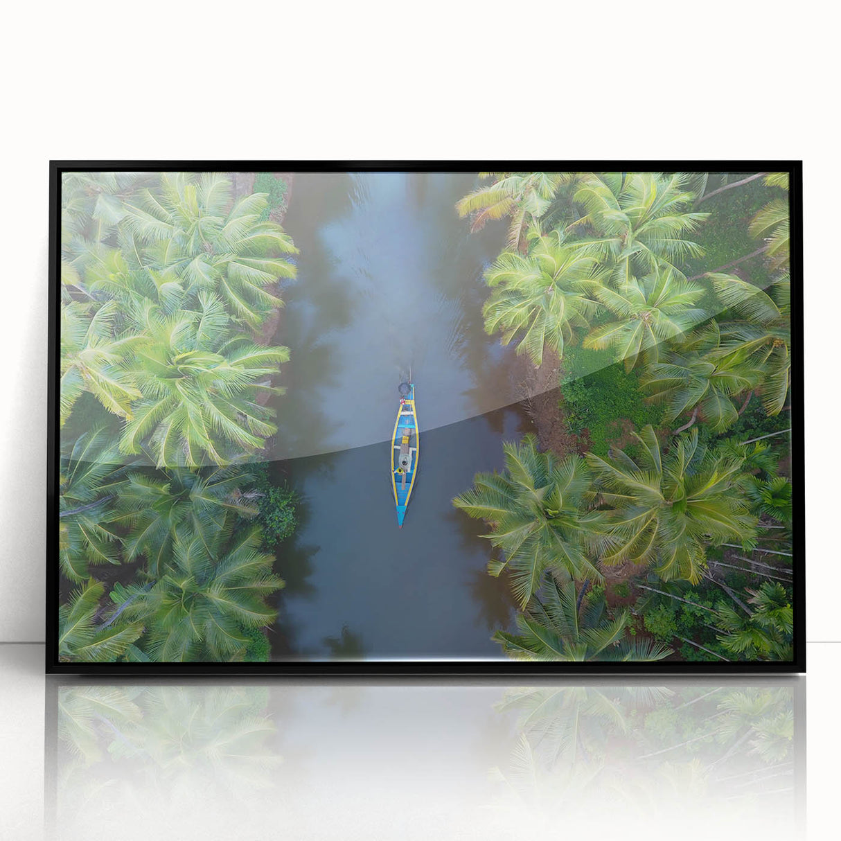 Large abstract wall art depicting a vibrant Indian landscape in acrylic, framed in black, ideal for modern art wall decor.