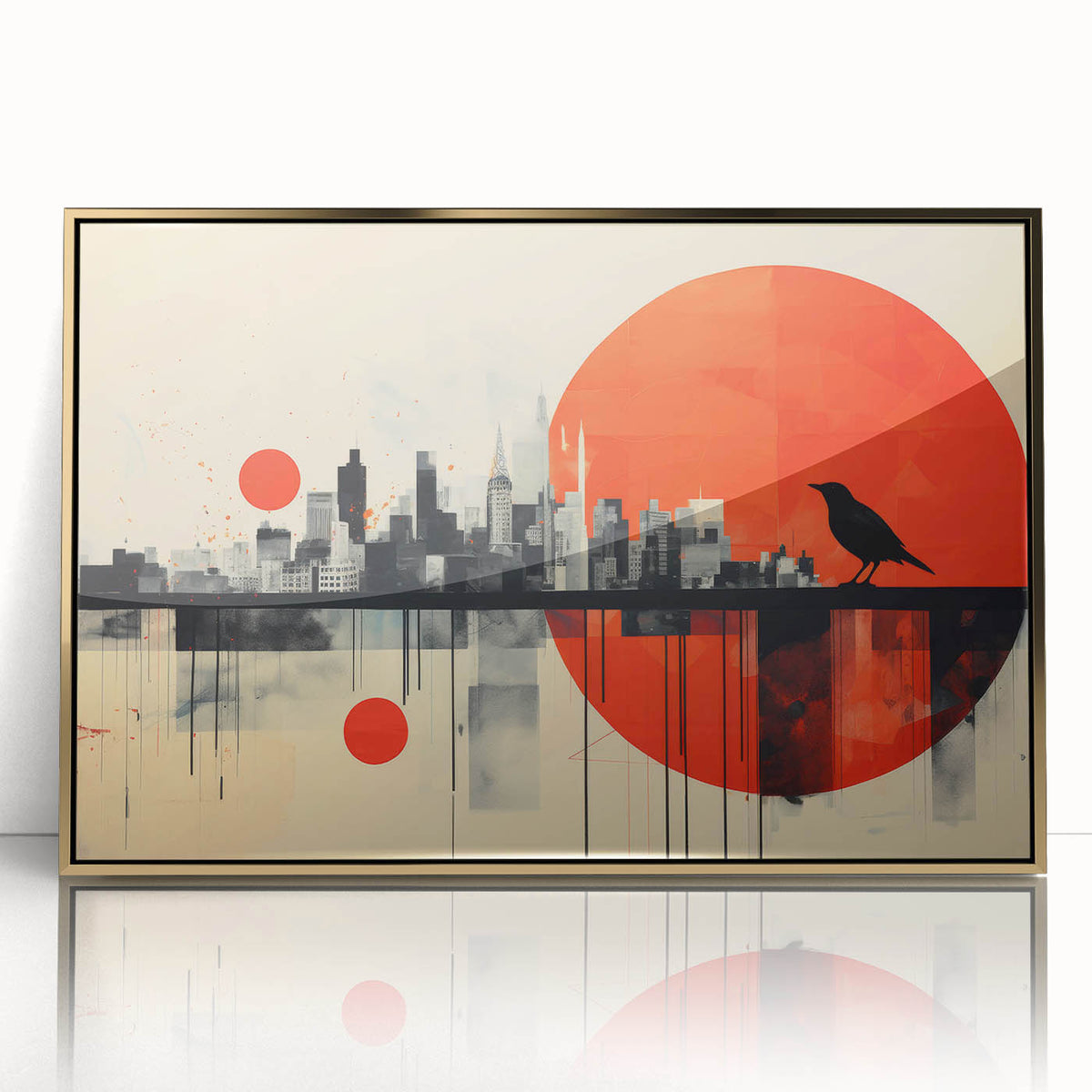 Acrylic print of London skyline in art deco style, featuring gold and black hues, ideal for modern art wall decor.
