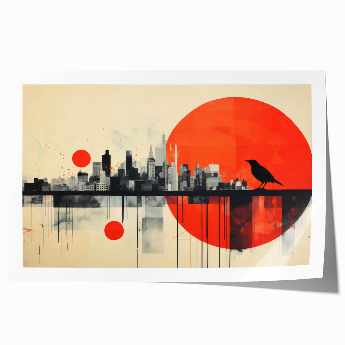 Extra large rolled print of London scenery with muted floral elements, ideal for art wall dining room.