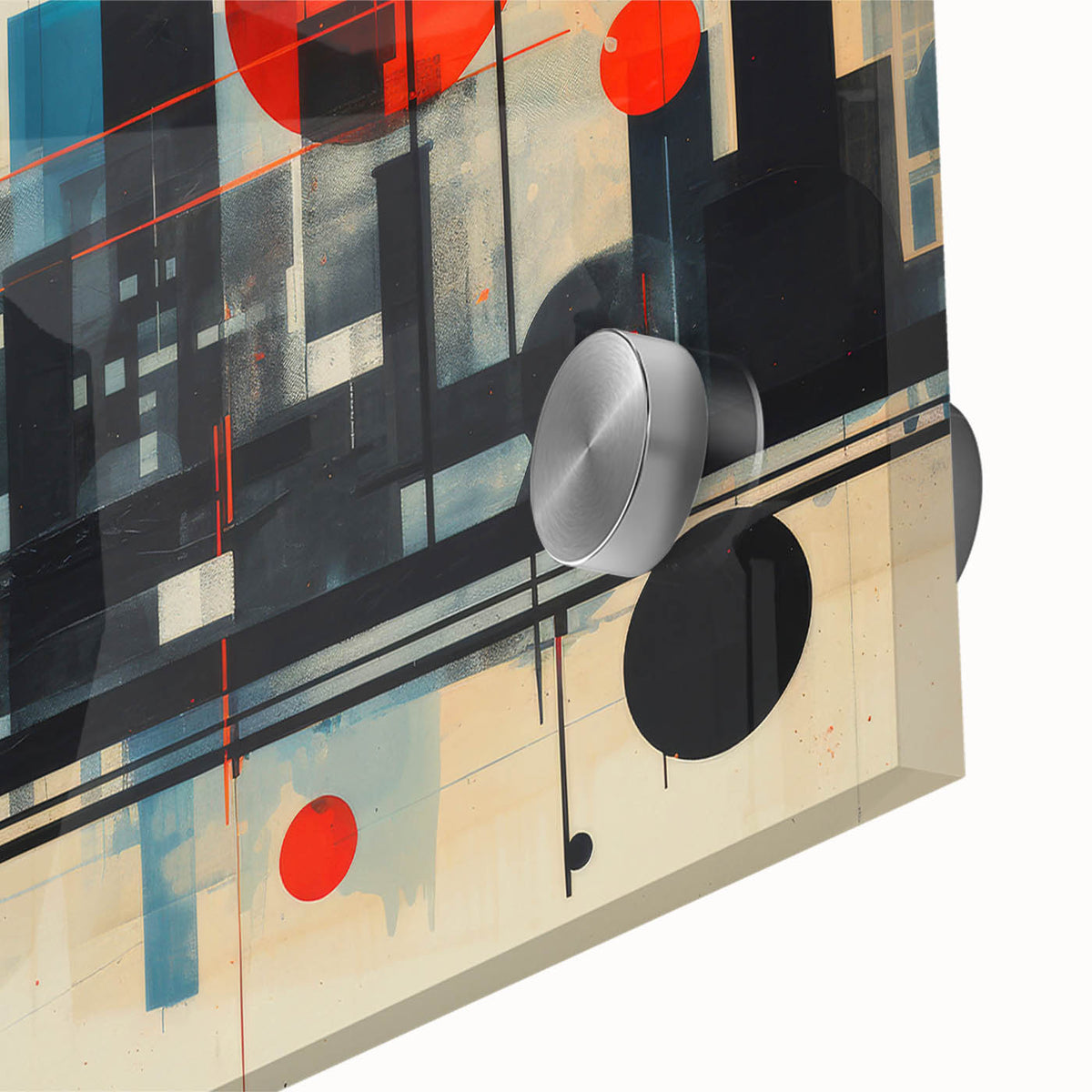 Acrylic print of a large abstract depiction of the London skyline in muted earth tones, ideal for dining room art.