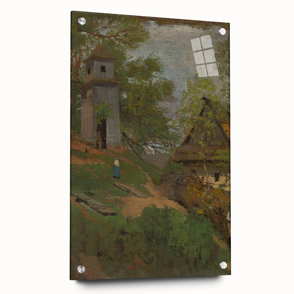 Romanticism Art: Wooden Belfry and Rustic Village Canvas Print