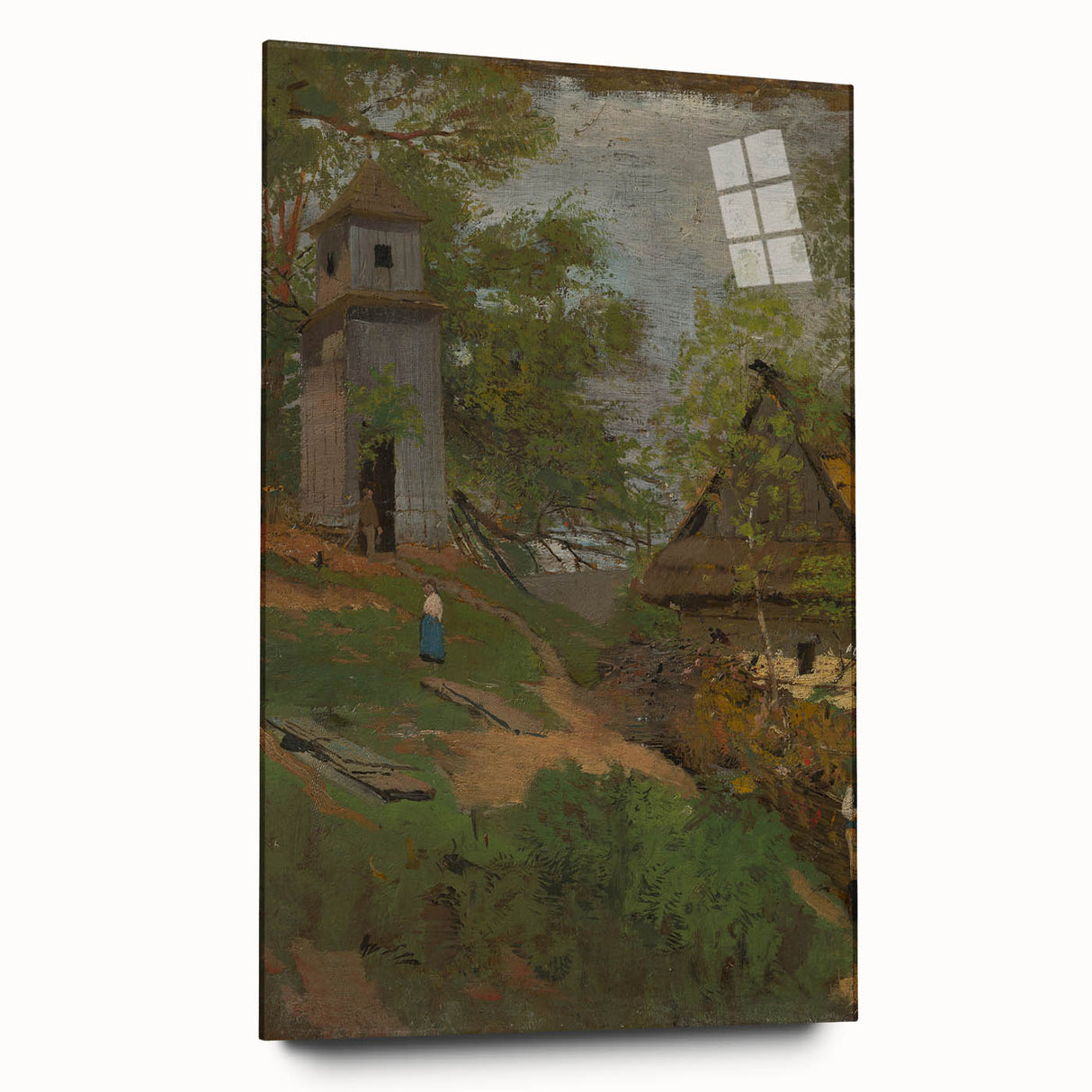 Romanticism Art: Wooden Belfry and Rustic Village Canvas Print