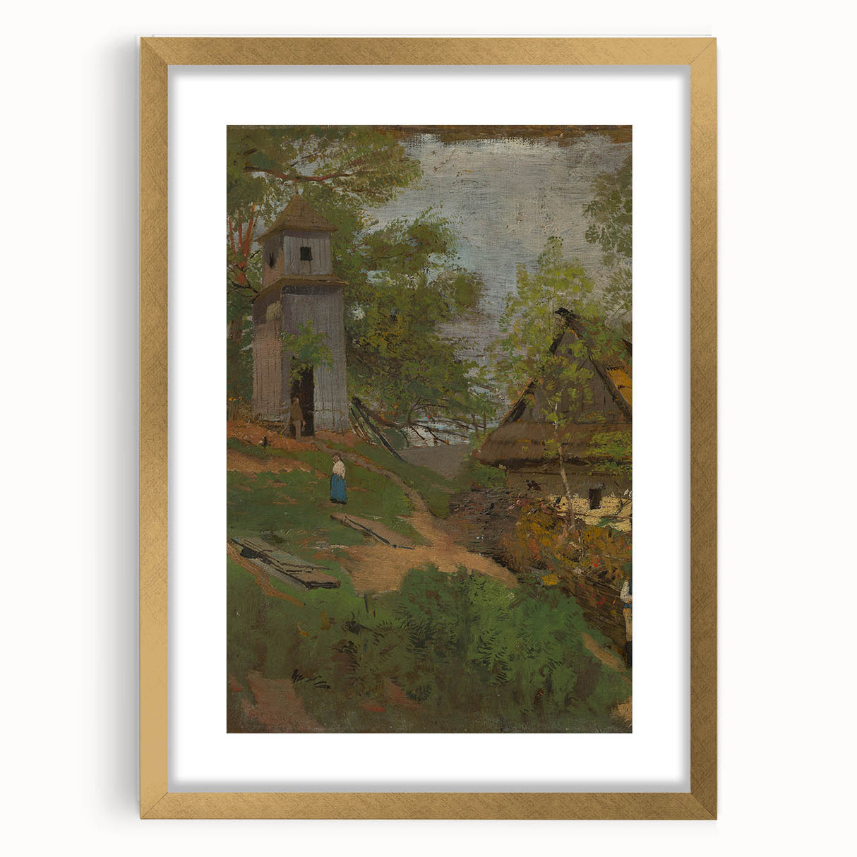 Romanticism Art: Wooden Belfry and Rustic Village Canvas Print