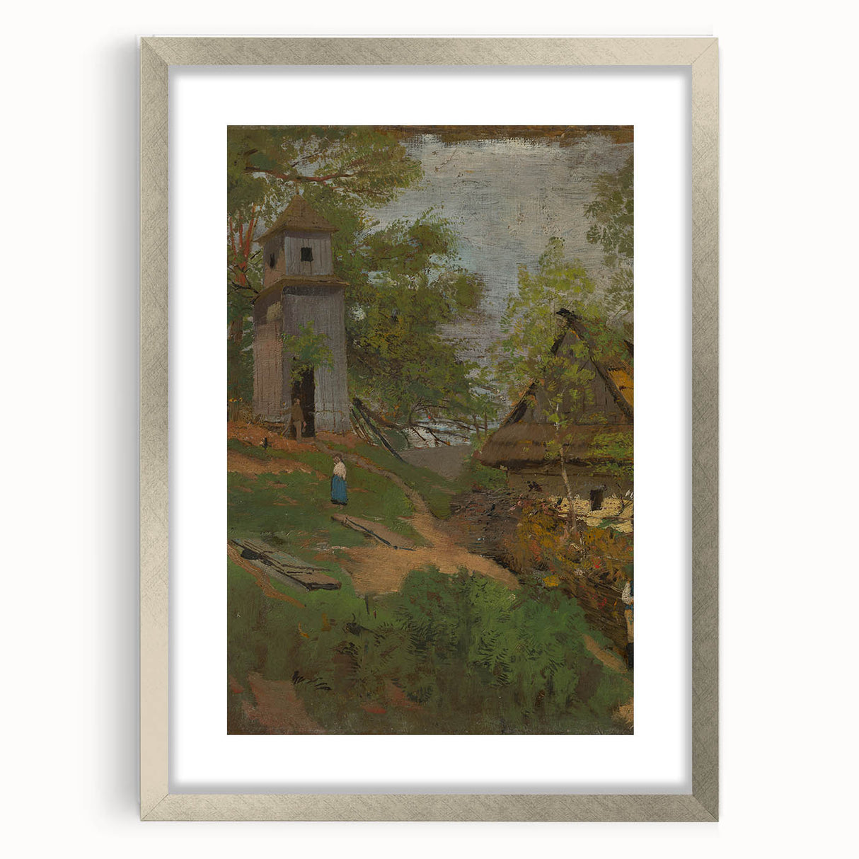 Romanticism Art: Wooden Belfry and Rustic Village Canvas Print