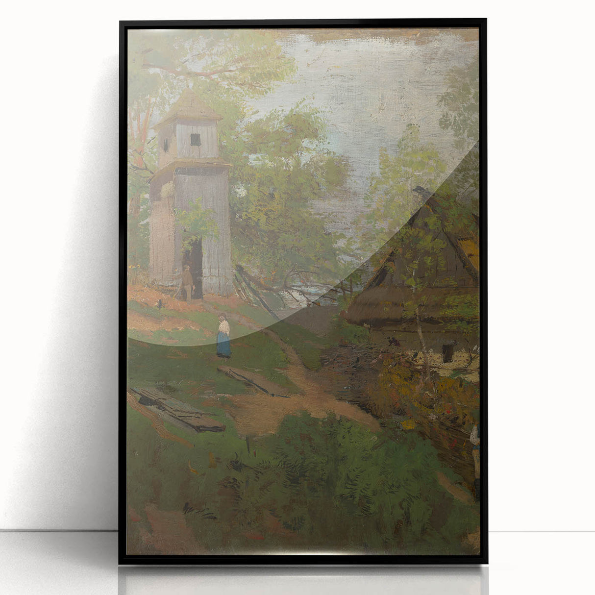 Romanticism Art: Wooden Belfry and Rustic Village Canvas Print