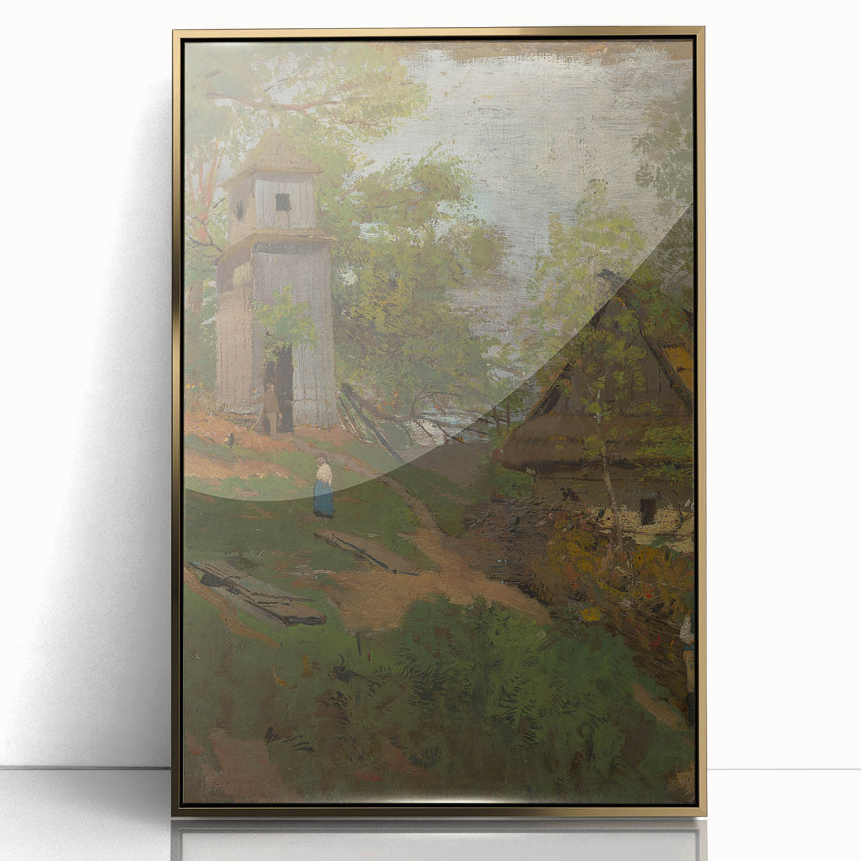 Romanticism Art: Wooden Belfry and Rustic Village Canvas Print