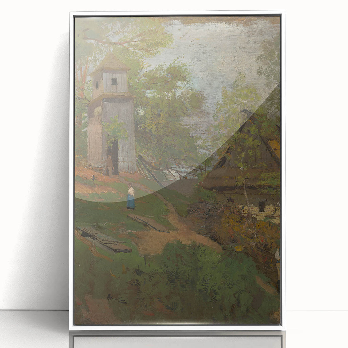 Romanticism Art: Wooden Belfry and Rustic Village Canvas Print