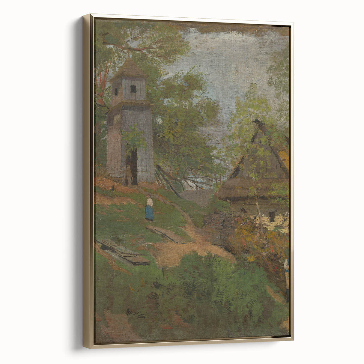 Romanticism Art: Wooden Belfry and Rustic Village Canvas Print