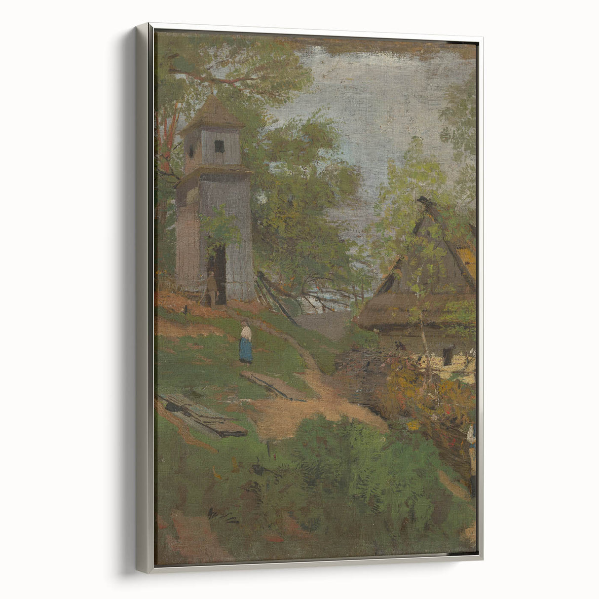 Romanticism Art: Wooden Belfry and Rustic Village Canvas Print
