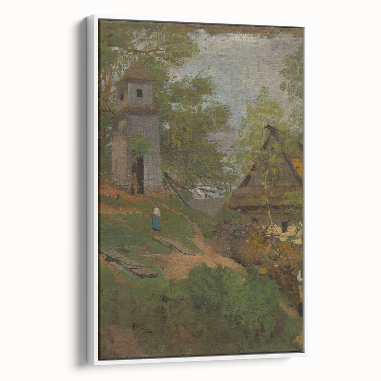 Romanticism Art: Wooden Belfry and Rustic Village Canvas Print
