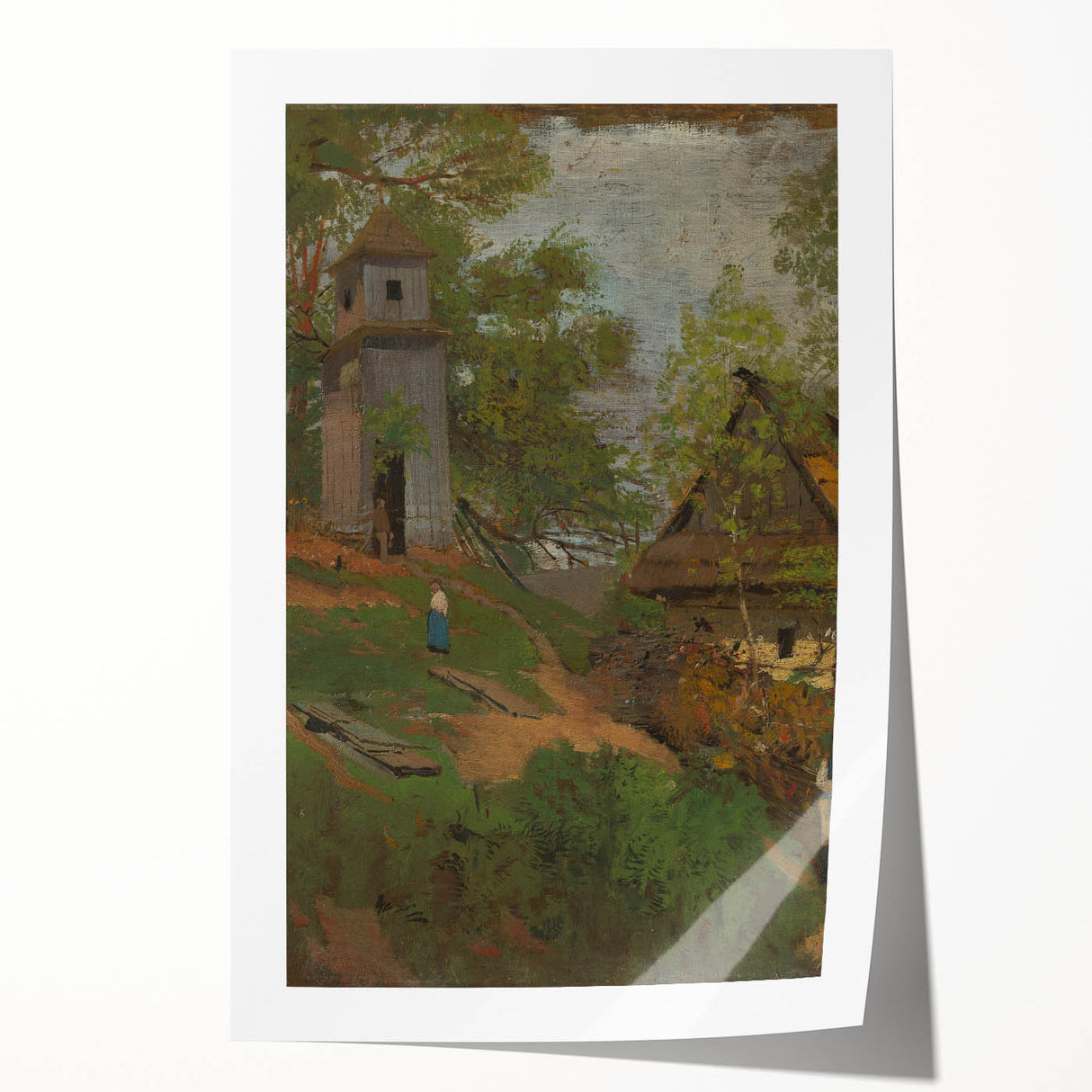 Romanticism Art: Wooden Belfry and Rustic Village Canvas Print
