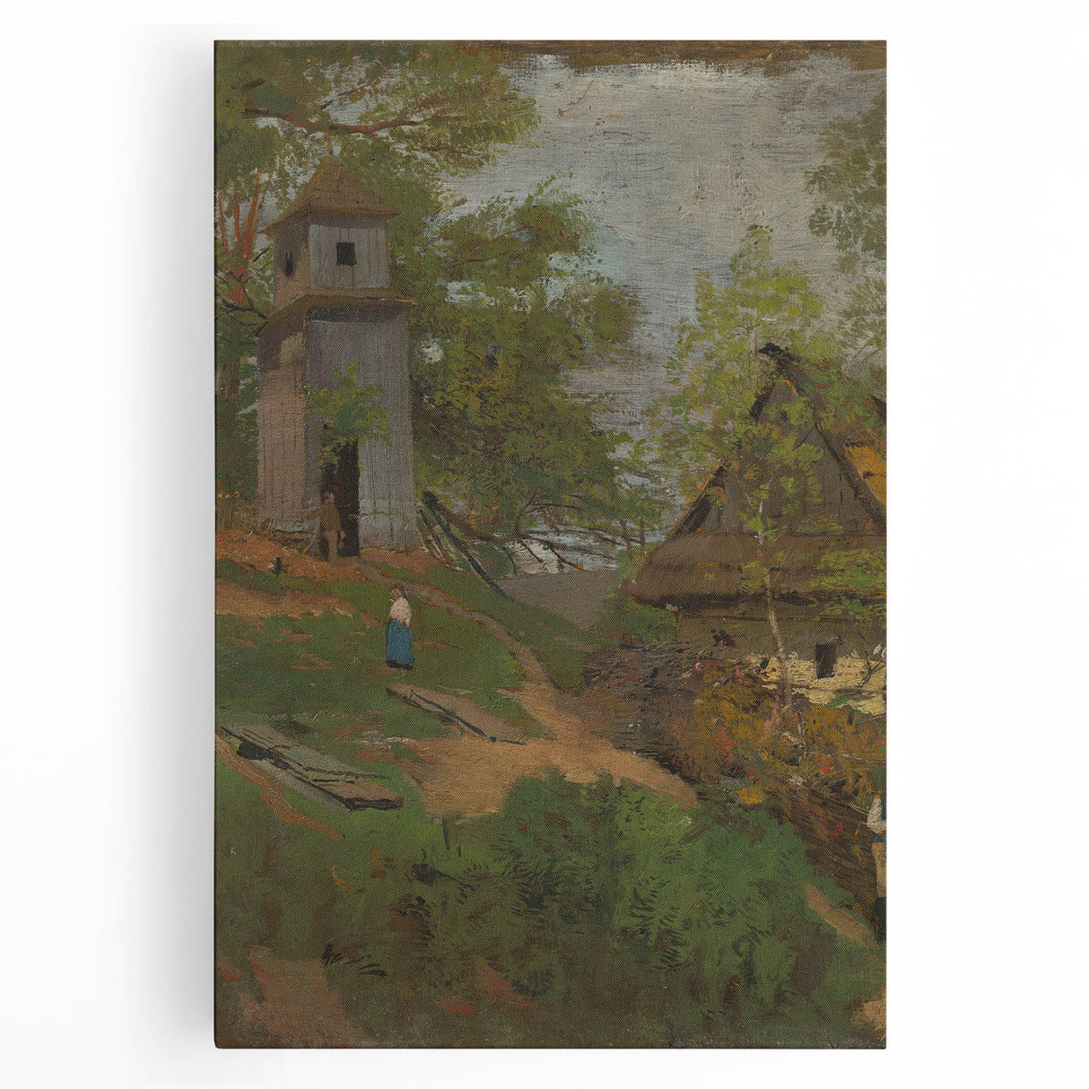 Romanticism Art: Wooden Belfry and Rustic Village Canvas Print