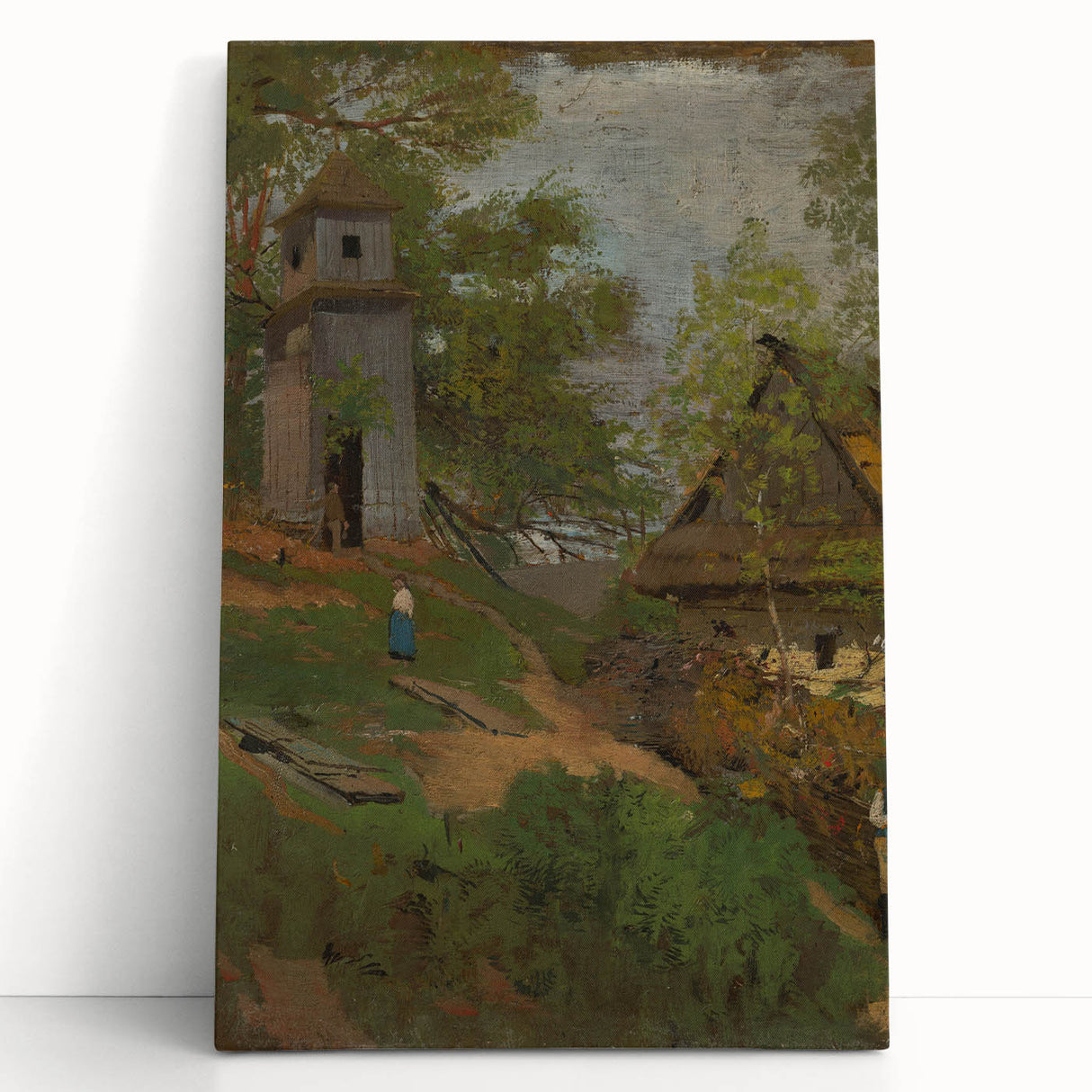 Romanticism Art: Wooden Belfry and Rustic Village Canvas Print