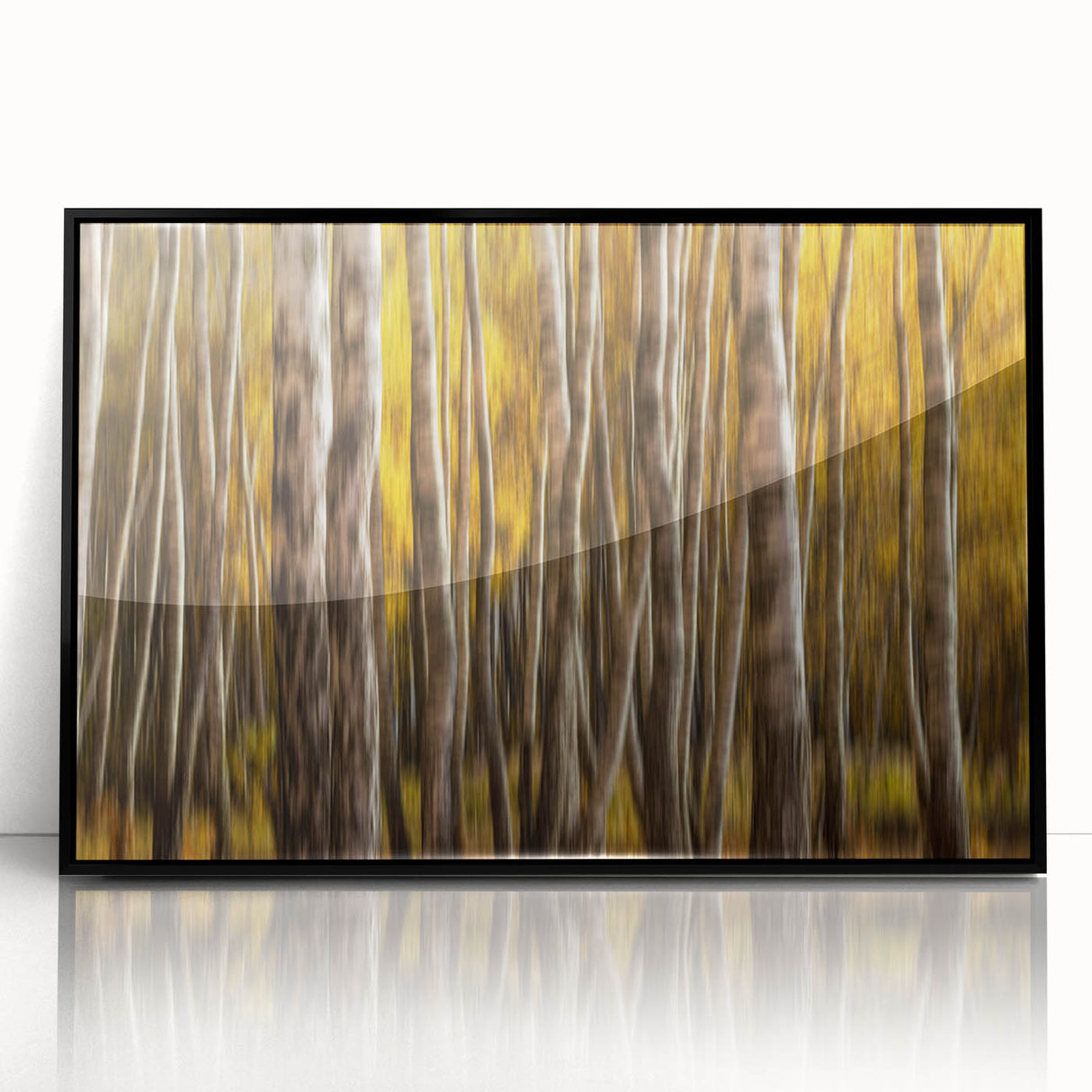 Golden Trunk Flow – Autumn Forest Scene in Artistic Motion Blur