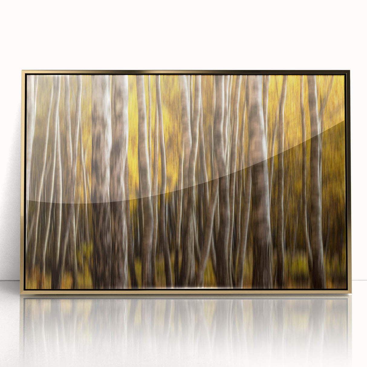 Golden Trunk Flow – Autumn Forest Scene in Artistic Motion Blur