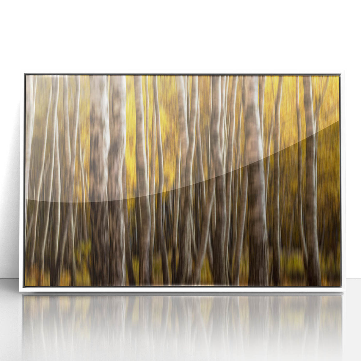 Golden Trunk Flow – Autumn Forest Scene in Artistic Motion Blur