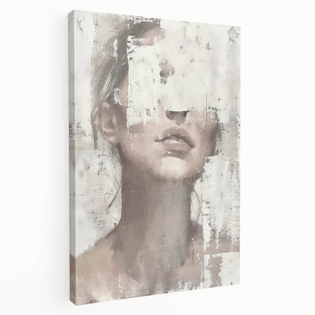 Abstract figurative wall art on stretched canvas, showcasing vibrant colors and dynamic shapes with a side view emphasizing texture and artistic depth. Ideal for modern home decor.